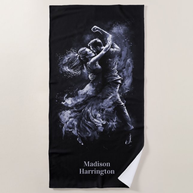 Custom Name Dancing Couple Beach Towel (Front)