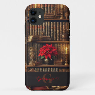 Custom Name Dark Academia Poinsettia Bookshelf Case-Mate iPhone Case