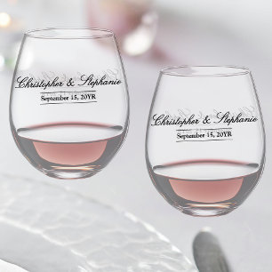 Custom Name Date Elegant Rehearsal Dinner Speech Stemless Wine Glass