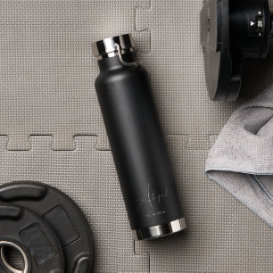 Custom Name Date Elegant Stylish Black Water Bottle