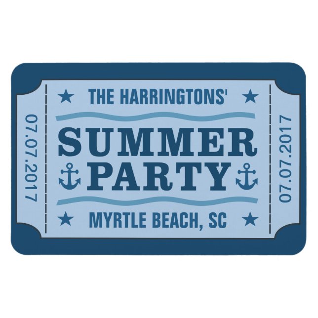 Custom name, date & location “Party Ticket” magnet (Horizontal)