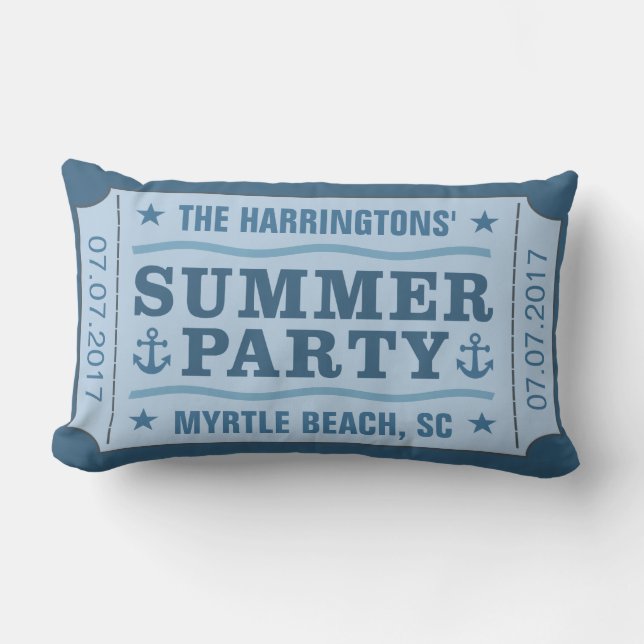 Custom name, date & location “Party Ticket” pillow (Front)