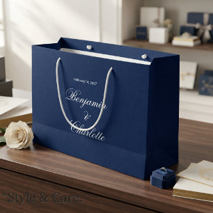 Custom Name Date Navy Wedding Theme Large Gift Bag