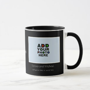 custom name, date & photo white&black mug