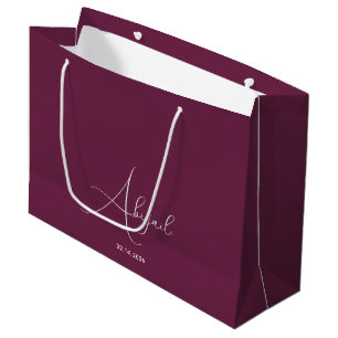 Custom Name Date Stylish Celebration Burgundy Large Gift Bag