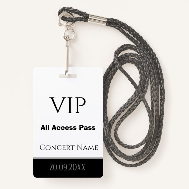 Custom Name Date VIP All Access Pass Concert Badge ID Badge (Front with Lanyard)