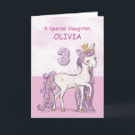Custom Name Daughter 3rd Birthday Pink Horse Card<br><div class="desc">This pretty card will bring an ooh and ahh to your daughter on her 3rd birthday as she sees this pink and white pony wearing a crown with a touch of golden looking sparkle on her mane, tail and crown. Sweet card to wish your daughter happy 3rd birthday! Persoanlize this...</div>