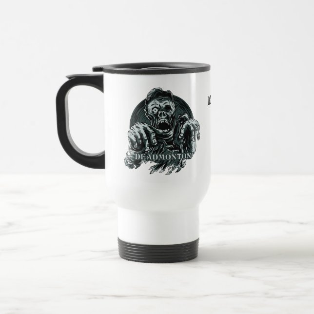 Custom name DEADMONTON travel mugs (Left)