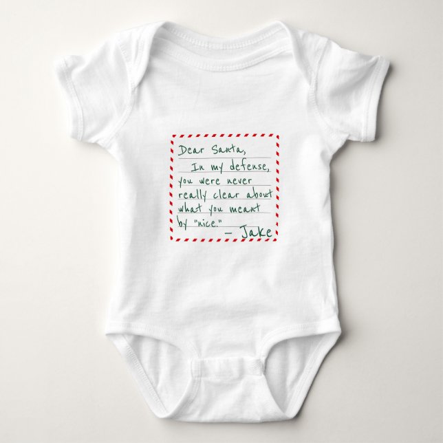 Custom Name Dear Santa Funny In My Defence Excuse Baby Bodysuit (Front)