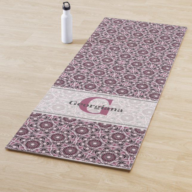 Custom Name Deco Dusky Rose Cherry Blossom Mandala Yoga Mat (In Situ)