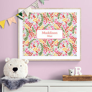 Custom Name Decor Colorful Floral Nursery Art