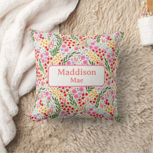 Custom Name Decor Colourful Floral Nursery Art Cushion
