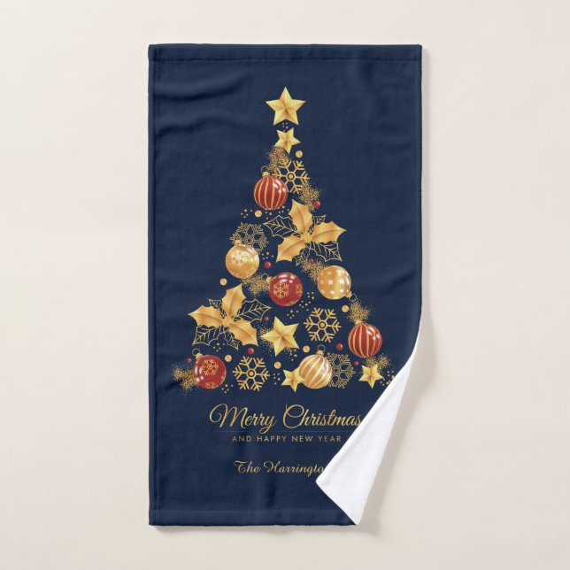 Custom Name Decorative Christmas Tree Hand Towel (Hand Towel)