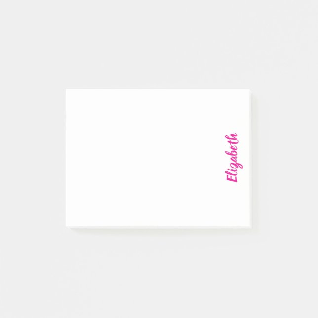 Custom Name Deep Pink Script on White Post-it Notes (Front)