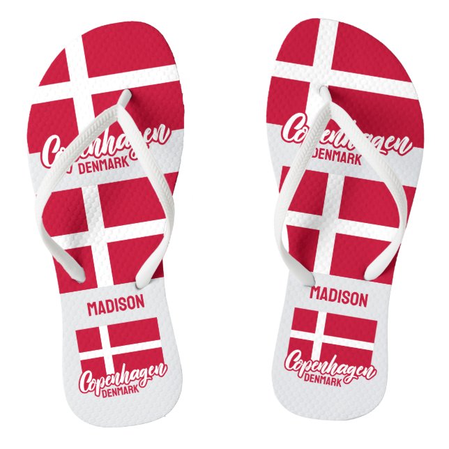 Custom Name Denmark Flag Jandals (Footbed)