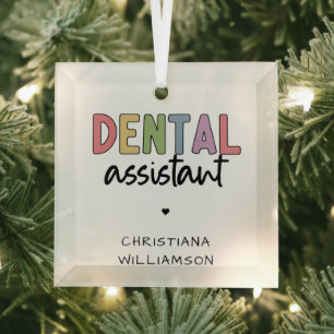 Custom Name Dental Assistant Gift Glass Tree Decoration