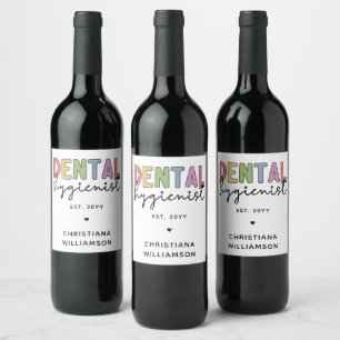 Custom Name Dental Hygienist RDH Gifts Wine Label