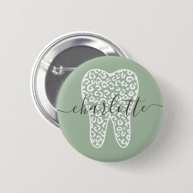 Custom Name Dental Leopard Print Tooth Gift 6 Cm Round Badge (Front & Back)