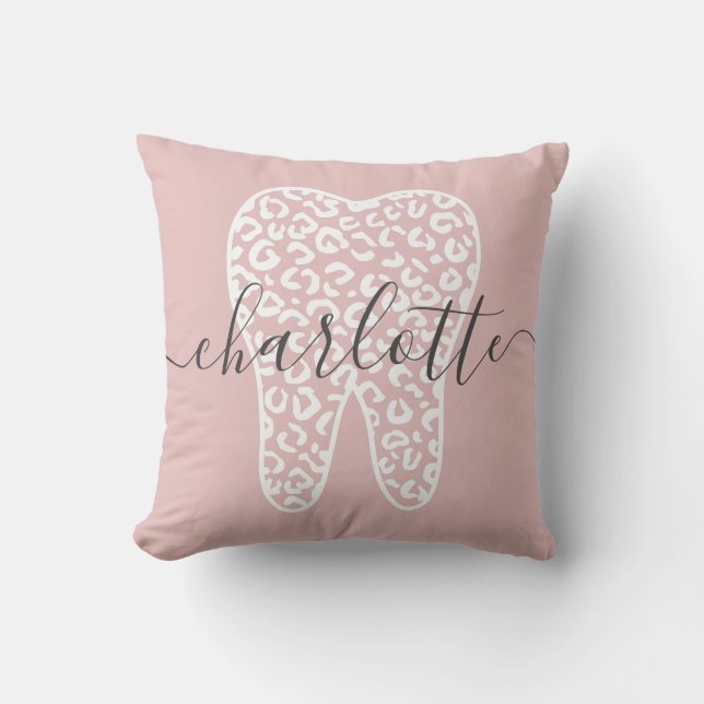 Custom Name Dental Leopard Print Tooth Gift Cushion (Front)