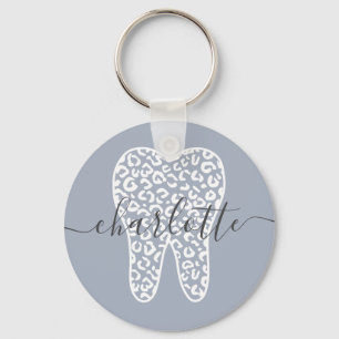 Custom Name Dental Leopard Print Tooth Gift Key Ring