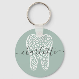 Custom Name Dental Leopard Print Tooth Gift Key Ring