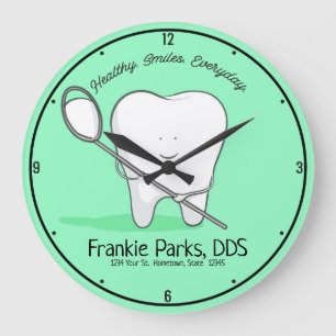 Custom NAME Dentist Office Tooth Healthy Smile Large Clock