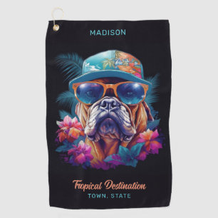 Custom Name & Destination Tropical Vacation Dog Golf Towel