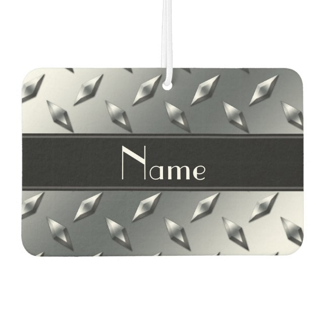 Custom name diamond plate steel black stripe car air freshener (Front)