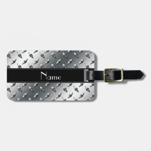 Custom name diamond plate steel black stripe luggage tag