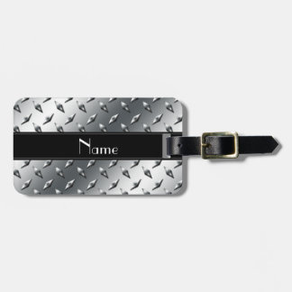 Custom name diamond plate steel black stripe luggage tag