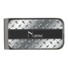 Custom name diamond plate steel black stripe