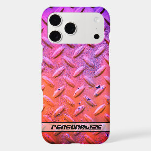 Custom Name Diamond Plate Steel Purple and Orange