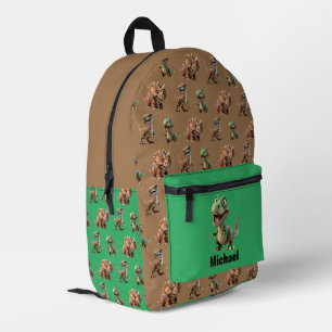 Custom Name Dinosaur Boy's Green & Brown Backpack
