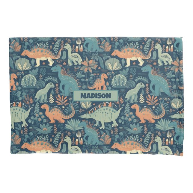 Custom Name Dinosaur Pattern Pillowcase (Front)