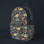 Custom Name Dinosaur Pattern Printed Backpack<br><div class="desc">Change the text field to what you want. See my store for more animal illustration items.</div>
