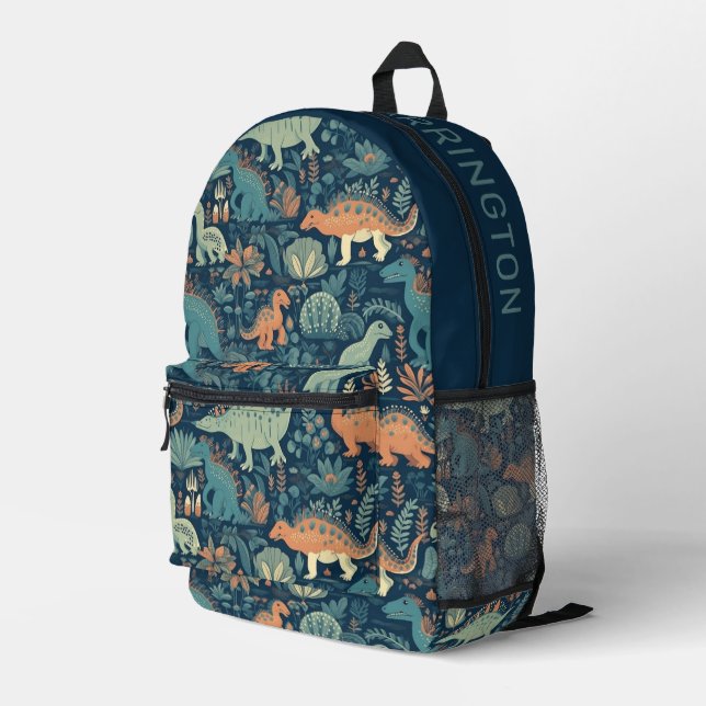 Custom Name Dinosaur Pattern Printed Backpack (Back Corner Right)