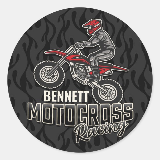 Custom NAME Dirt Bike Rider Motocross Racing Classic Round Sticker (Front)