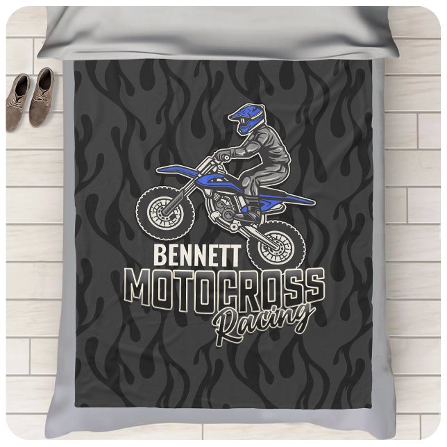 Custom NAME Dirt Bike Rider Motocross Racing Fleece Blanket (Creator Uploaded)