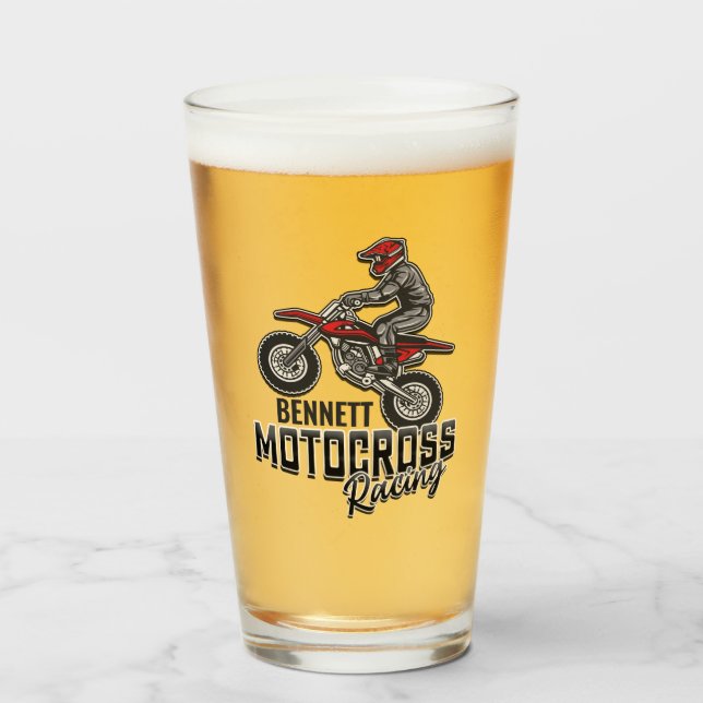 Custom NAME Dirt Bike Rider Motocross Racing Glass (Front Filled)