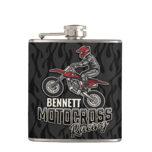 Custom NAME Dirt Bike Rider Motocross Racing Hip Flask