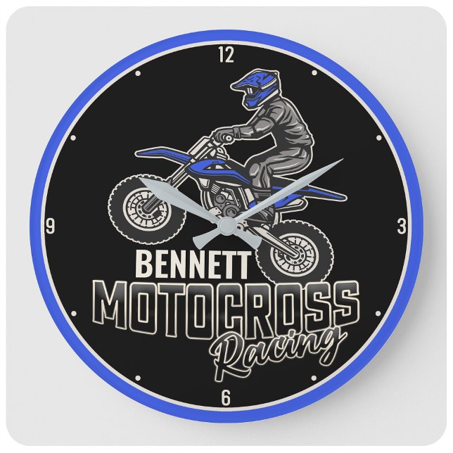 Custom NAME Dirt Bike Rider Motocross Racing Large Clock (Creator Uploaded)