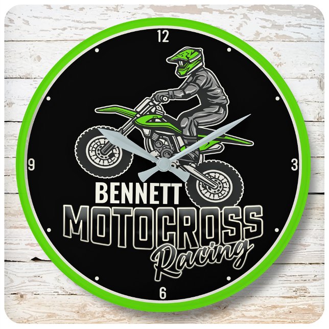 Custom NAME Dirt Bike Rider Motocross Racing Large Clock (Creator Uploaded)