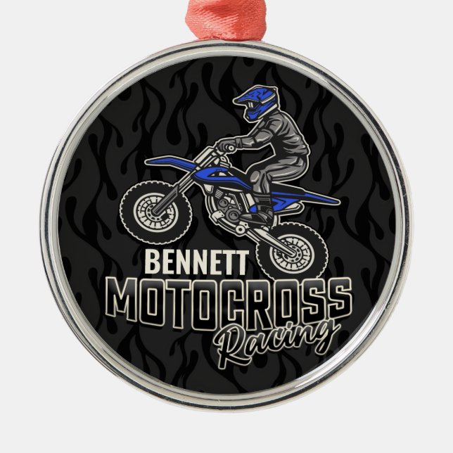 Custom NAME Dirt Bike Rider Motocross Racing  Metal Tree Decoration (Front)