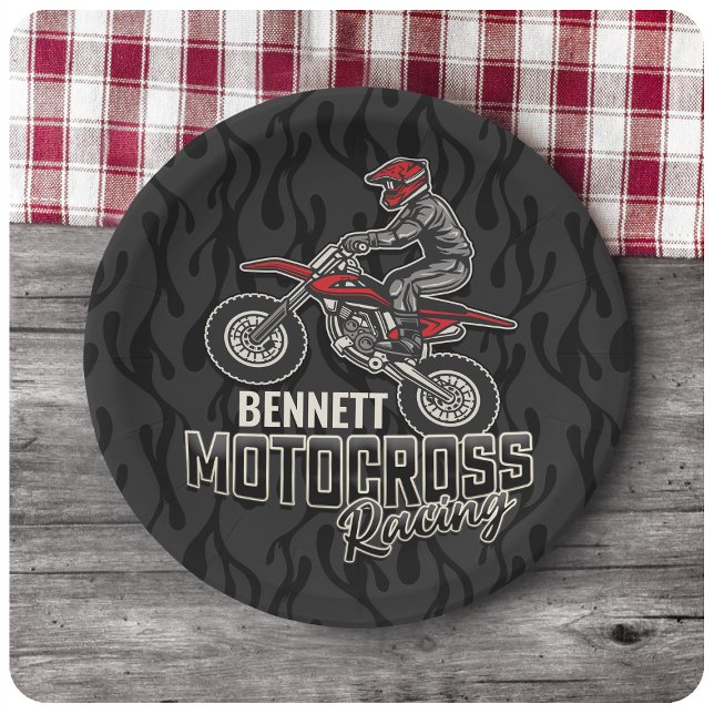 Custom NAME Dirt Bike Rider Motocross Racing Paper Plate (Creator Uploaded)