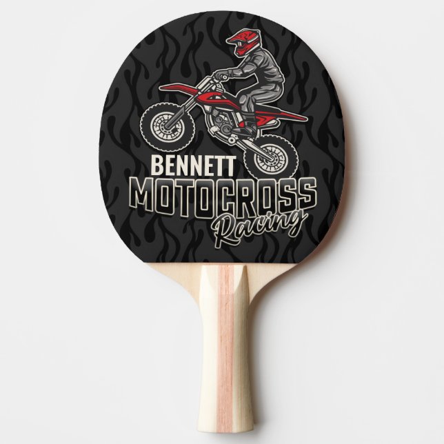 Custom NAME Dirt Bike Rider Motocross Racing Ping Pong Paddle (Front)