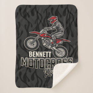 Custom NAME Dirt Bike Rider Motocross Racing Sherpa Blanket