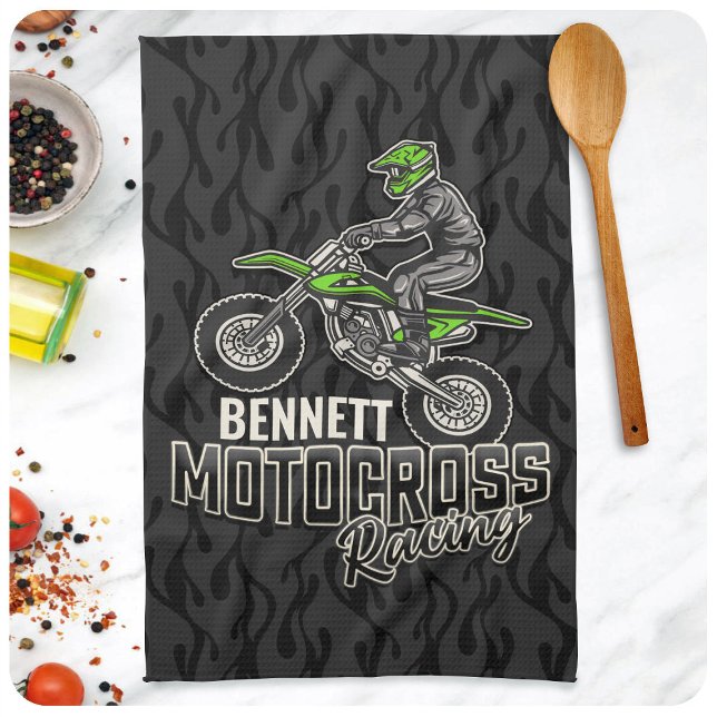 Custom NAME Dirt Bike Rider Motocross Racing Tea Towel (Creator Uploaded)