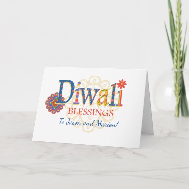 Custom Name Diwali Blessings with Rangolis Card (Front)
