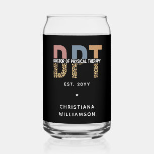 Custom Name DPT Doctor of Physical Therapy Cheetah Can Glass