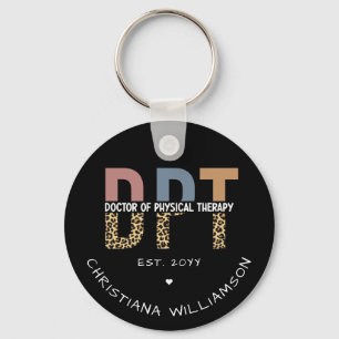 Custom Name DPT Doctor of Physical Therapy Cheetah Key Ring